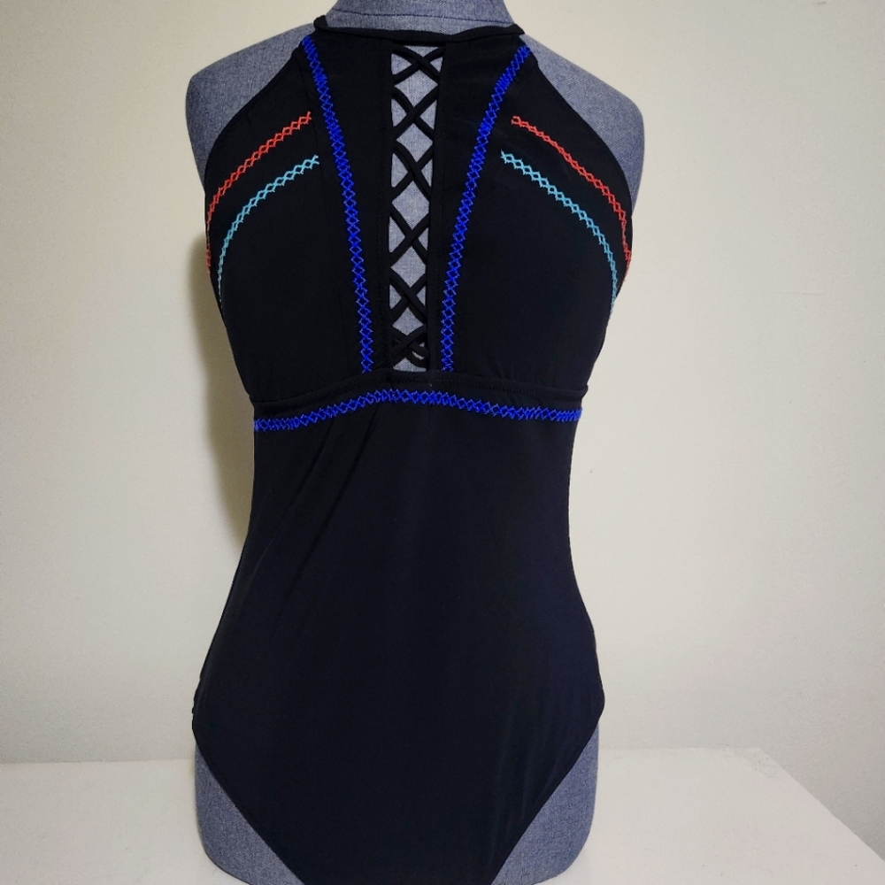 Profile By Gottex Black One-Piece Swimsuit with Colorful Trim Women Size 12